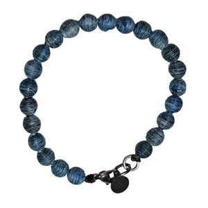 Handcrafted Blue Paper Bead Stretch Bracelet Metal Charm Eco Friendly Jewelry